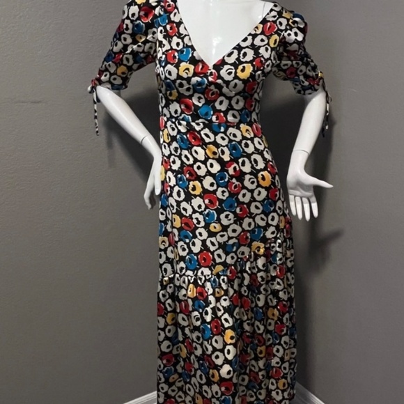 TOPSHOP Women”s Primary Floral In Black Tiered  Midi Dress Size 4 - Picture 3 of 14